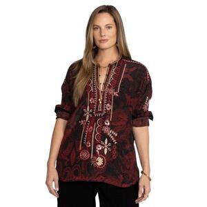 $318 Johnny Was Belina Silk Tunic Blouse Large Embroidered Sequin Dragon New